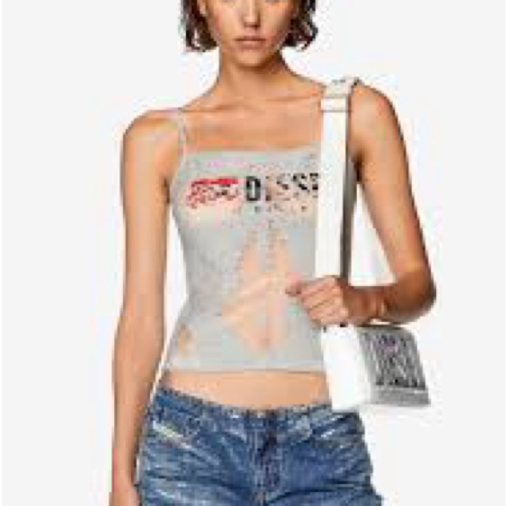 Diesel Logo Printed Sheer Panelled Tank Top - Picture 8 of 11